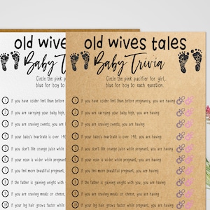 Old Wives Tales Shower Game Gender Prediction Test Printable Etsy