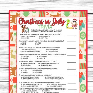 Christmas In July Trivia Game, Party Game, Favors, Decor,  Printable Game, Zoom Party Game,  Adult Kids Game, Instant Download