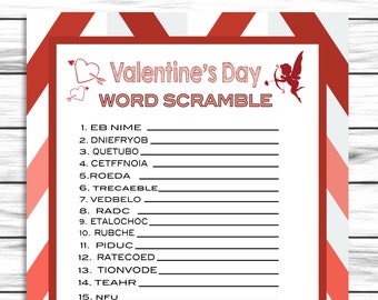 Valentines Day Game, Word Scramble, Valentines Day Party Game, Galentines Day Game,  Party Word Game, Printable