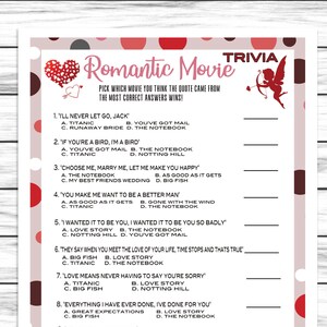 Valentines Romantisches Film Quiz,virtuelles oder druckbares V-Day Party Quiz,Valentinstag Paare Spiel Kinder Erwachsene,Spaß Aktivität