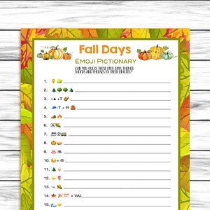 Fall Emoji Game, Emoji Pictionary, Party Game, Emoji Game, For Adults Kids, Autumn Party Printable Virtual Game, Family Reunion, Instant