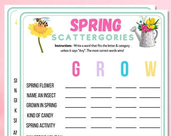 Spring Words Printable Scattergories Game | Fun Party Activity For Kids & Adults | Work, Classroom, Seniors Event Quiz| Group Idea