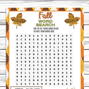 Fall Word Search Game, Printable or Virtual Game for Adults and Kids ...