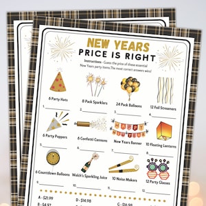 Gra na imprezę noworoczną Price Is Right, zabawny quiz „Zgadnij cenę” do wydrukowania na NYE, gra na imprezę świąteczną dla dzieci i dorosłych, do pracy, szkoły i kościoła