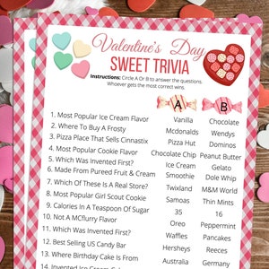 Valentines Day Fun Sweets Trivia Game -Classroom Office Party Game For Kids & Adults - Printable Or Virtual Instant Download Activity