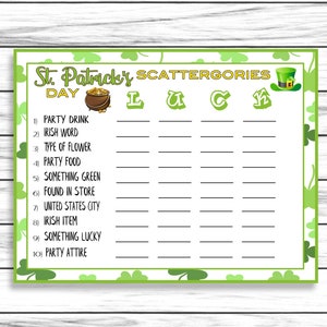 St Patricks Day Scattergories Game, St Patricks Day Game, St Patricks Day Party Game, St Patricks Day Printable Games, Instant Download