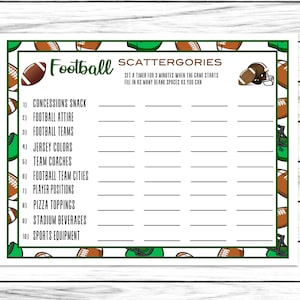 Fußball Scattergories, druckbares oder virtuelles Fußball-Partyspiel für Kinder und Erwachsene, Ideen, Sofort-Download-Aktivität, Büro-Klassenzimmer-Party