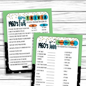 60th Anniversary Party Games, Adult Party Games, 60s Trivia Game, 1960 Anniversary Games, 1960s Song Trivia, Instant Download, 60s Games
