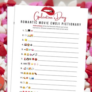 Galentines Day Chick Flick Game -Fun Party Game - Ladies Night Out - Girls Night In - Rom Com Emoji Trivia Quiz - Instant Download