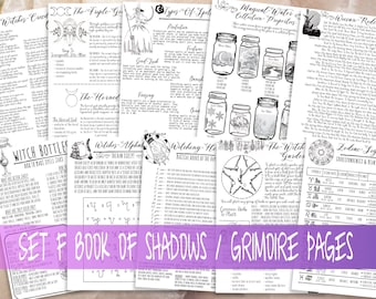 Printable Baby Witch Grimoire Sheets | Spell Bottles, Witches Garden, Witchcraft Alphabet, Deities | Book Of Shadows Pages Set F