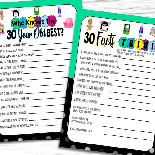 30th Birthday Party Games How Well Do You Know the 30 Year Etsy