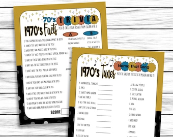 50th Anniversary Party Games, Adult Party Games, 50th Trivia Game, 1970 Anniversary Games, 70s Songs Trivia Game, Instant Download, 1970s