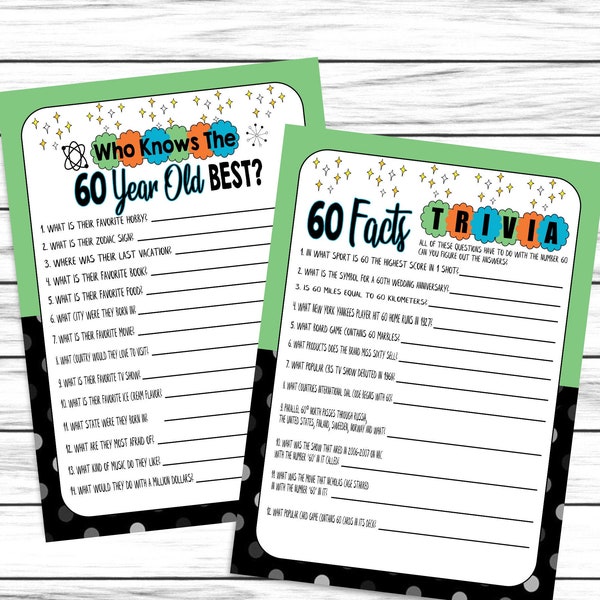 60th Birthday Party Games, How Well Do You Know The 60 Year Old, Birthday Facts, 60th Birthday Party, 60th Birthday Decor, Printable