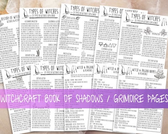 Witchcraft History, Types Of Witches, Names Book Of Shadows Pages, Witch Supplies Reference Page, Basic Witchcraft Grimoire Printable Pages