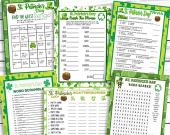 St Patricks Day Games, St Patricks Day Party Games, Trivia , Scattergories, Word Search, St Patricks Day Printable Games, Instant Download