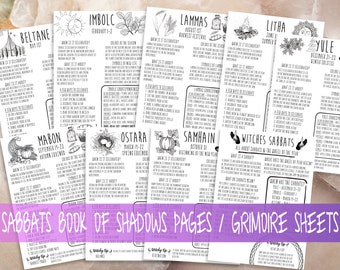 Sabbats Book Of Shadows Pages,Witch Reference Pages, Basic Witchcraft Grimoire Printable Pages, Witchcraft Sabbats & Wheel Of The Year