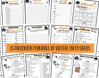 Halloween Party Games Bundle, 15 Scary Games Set, Trivia , Scattergories, Word Search,Printable or Virtual Games Pack, Instant Download