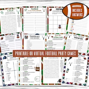 12 Printable Or Virtual Football Party Games For Kids & Adults, Favors, Decor, Ideas, Instant Download Activity, Office Or Classroom Party