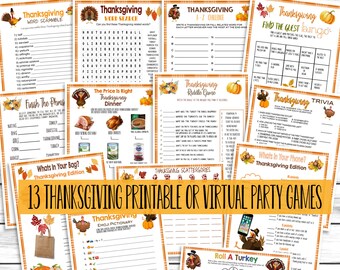 13 Thanksgiving Games, Friendsgiving Games, Trivia, Family Games, Activities. Printable or Virtual Party Games, Instant Download