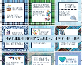 Boys Birthday Party Printable Scavenger Hunt Clues, Birthday Treasure Hunt Ideas, Sleep Over Party Idea, Indoor Birthday Activities