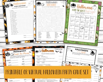 Halloween Party Games, Halloween Game Set, Trivia , Scattergories, Word Search, Family Games, Printable or Virtual Games, Instant Download