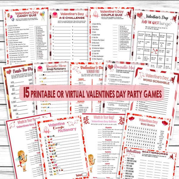 15 Valentines Day Games, Party Games, Trivia, Adults, Kids, Family Games, Activities. Printable or Virtual Party Games, Instant Download