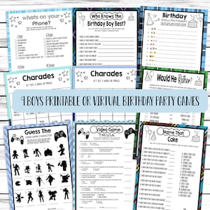 Printable Boys Birthday Party Game Bundle | Teen Birthday Quizzes | Sleep Over Party Games | Video Game Trivia, Charades, Emoji Pictionary
