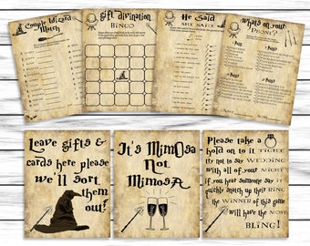 Wizard Witch Bridal Shower Set, Halloween Bridal Shower Games & Signs Bundle, Spooky Bachelorette Party Instant Download Printable