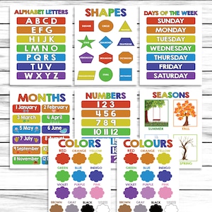 Lot d'affiches éducatives pour enfants qui apprennent, couleurs de l'arc-en-ciel, nombres, Alphabet, jours, mois, saisons, affiches Montessori pour salle de classe et salle de jeux