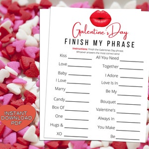 Galentines Day Finish The Phrase Game -Fun Party Game - Ladies Night Out - Girls Night In - Word Trivia Quiz - Instant Download