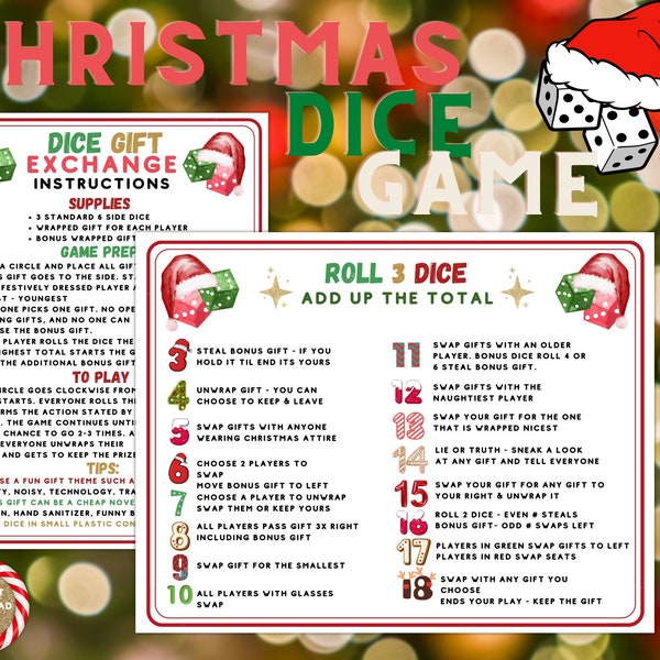 Christmas Dice Roll Gift Swap Game, Printable Present Exchange Holiday Party Game For Kids & Adults, Yankee Swap Party Activity, Fun Xmas