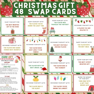Tarjetas de intercambio de regalos navideños, tarjetas imprimibles para grupos, descarga instantánea, actividades navideñas para familias, escuelas e iglesias.