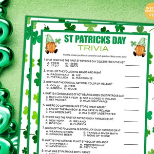 St Patricks Day Trivia, St Patricks Day Game, Trivia Game, St Patricks Day Party Game, St Patricks Day Printable Games, Instant Download