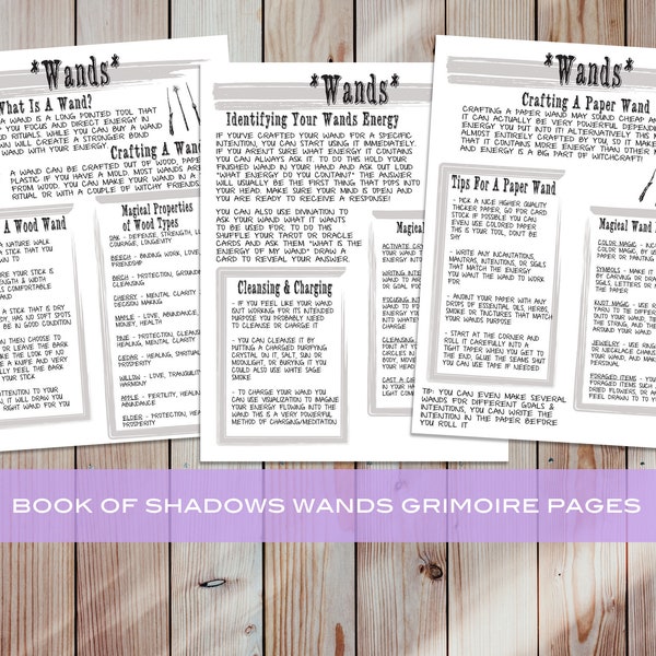 Wands Grimoire Pages, Witch Tools Reference Page, Basic Witchcraft Grimoire Printable Pages, Book of Shadows Pages, How To Make A Wand