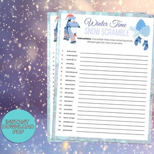 Snow Word Scramble Winter Party Game, For Adults Kids, Classroom, Office, Winter Party Printable Virtual Game, Family Reunion, Instant