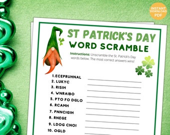 St Patricks Day Word Scramble | St Paddys Day Game | St Patricks Day Party Game | Word Quiz St Patricks Day Printable Games Instant Download