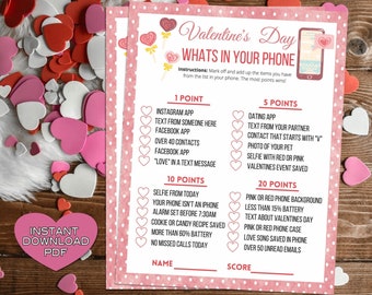 Valentines Whats In Your Phone Game -Classroom Office Valentines Day Party Game For Kids & Adults - Printable Or Virtual Instant Download