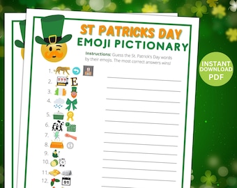 St Patricks Day Game, Emoji Pictionary, St Patricks Day Party Game, Emoji Game, St Patricks Day Printable Games, Instant Download