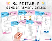 Editable Gender Reveal Games Bundle | Gender Reveal Party Ideas | Blue Pink Gender Reveal Printable Activity Template Set