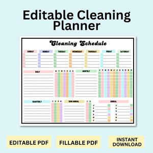 Editable Printable Weekly Cleaning Schedule | House Cleaning Planner | Cleaners Chore Checklist Digital PDF Template