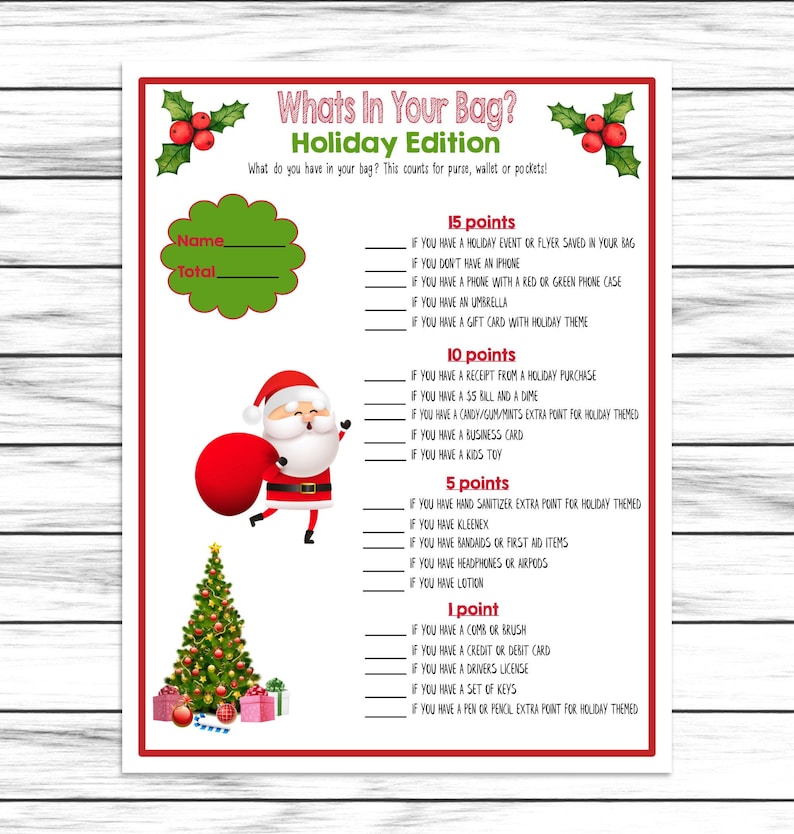 Christmas Whats in Your Purse Game Printable or Virtual - Etsy