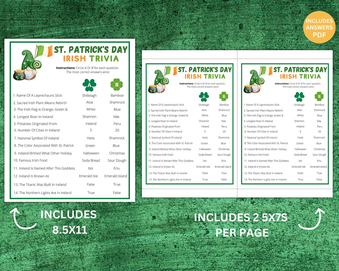 Printable St Patricks Day Irish Trivia Game | Irish Quiz | St Paddys ...