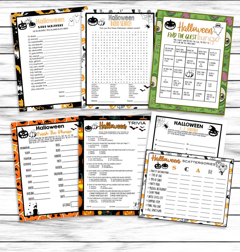 Halloween Party Games, Halloween Game Set, Trivia , Scattergories, Word Search, Family Games, Printable or Virtual Games, Instant Download image 2