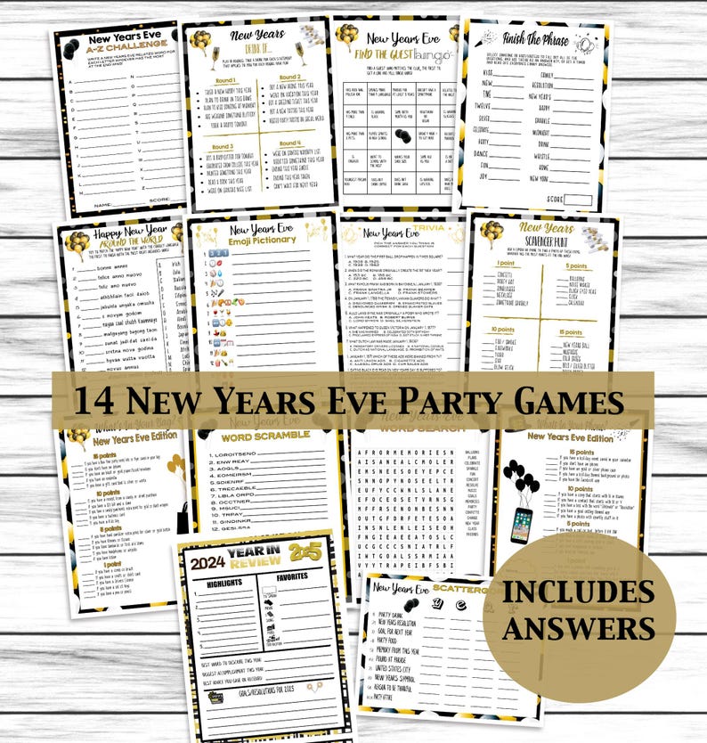 14 New Years Eve Games NYE Party Games Trivia Adults Kids Family Games Activities Printable or Virtual Party Games Instant Download
