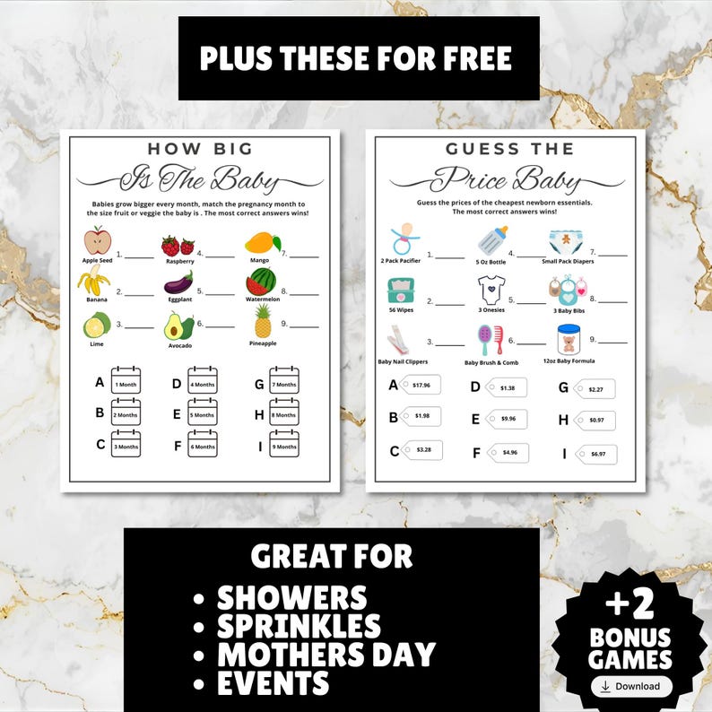 guess the baby song name the baby song printable music trivia game for baby showers and baby sprinkles, fun activity for newborn moms and mommy to be comes with 2 bonus games and a linked Spotify playlist for free with matching songs, guess the baby song name, answers included, just print and play