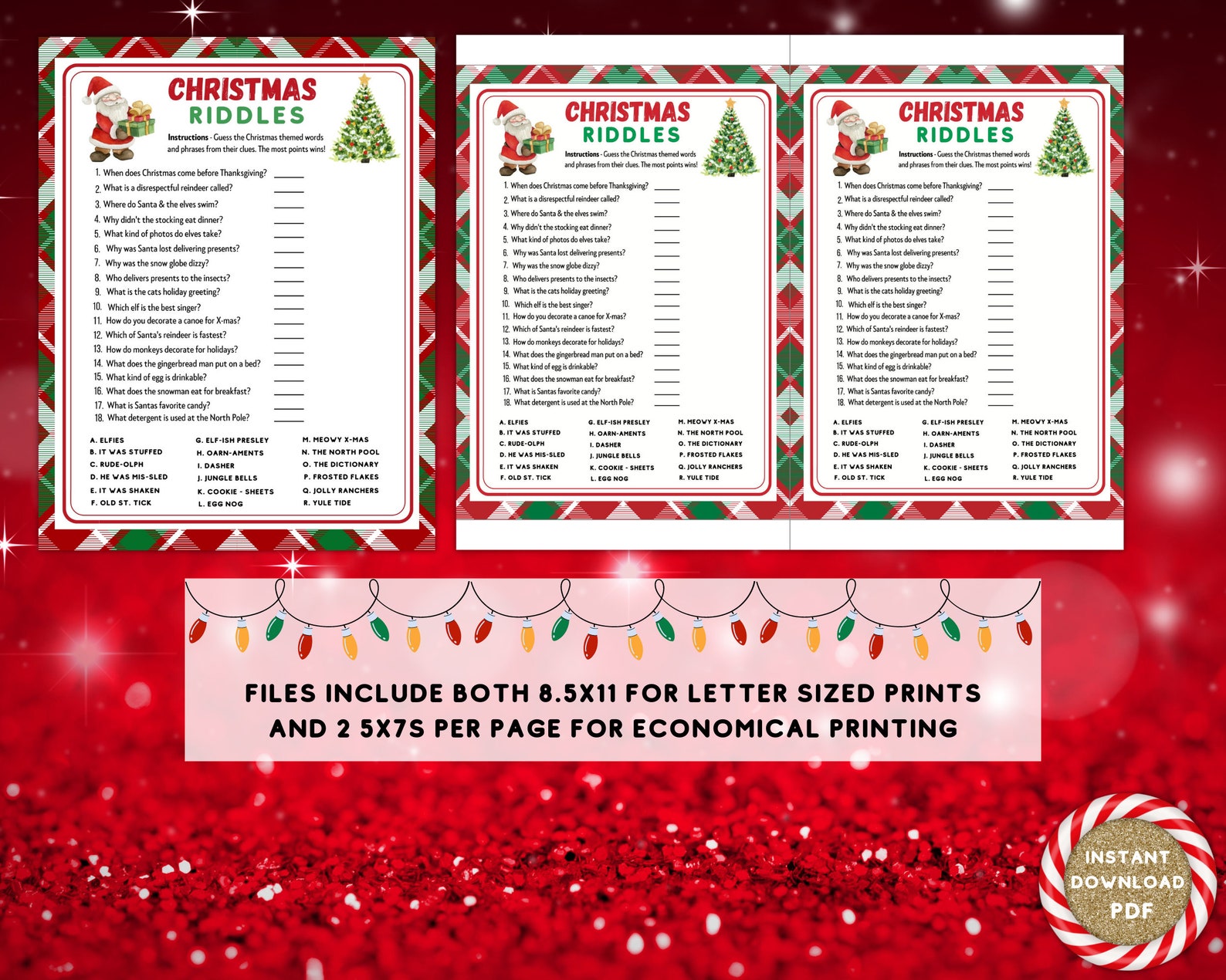 Christmas Riddles Game, Printable Xmas Day Trivia, Kids Adults Holiday ...