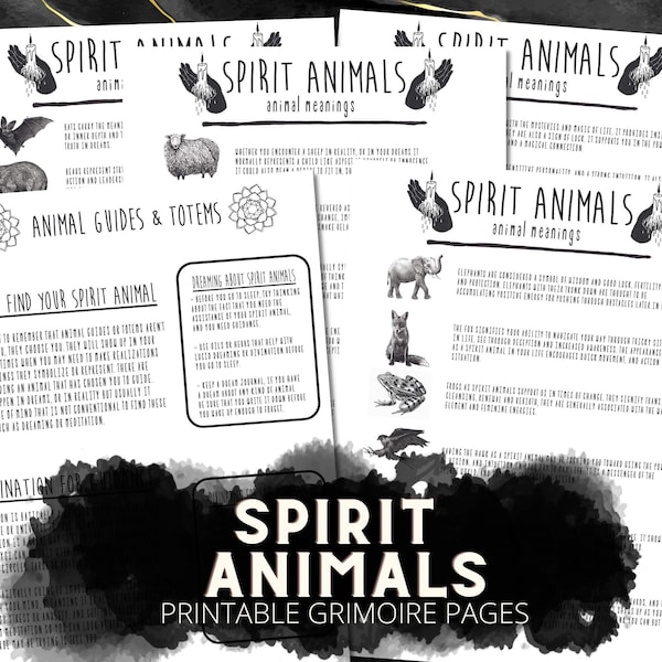 Animal Spirit Guides Totems Book Of Shadows Pages, Witchcraft Supplies, Reference Pages, Basic Witchcraft Grimoire Printable Pages