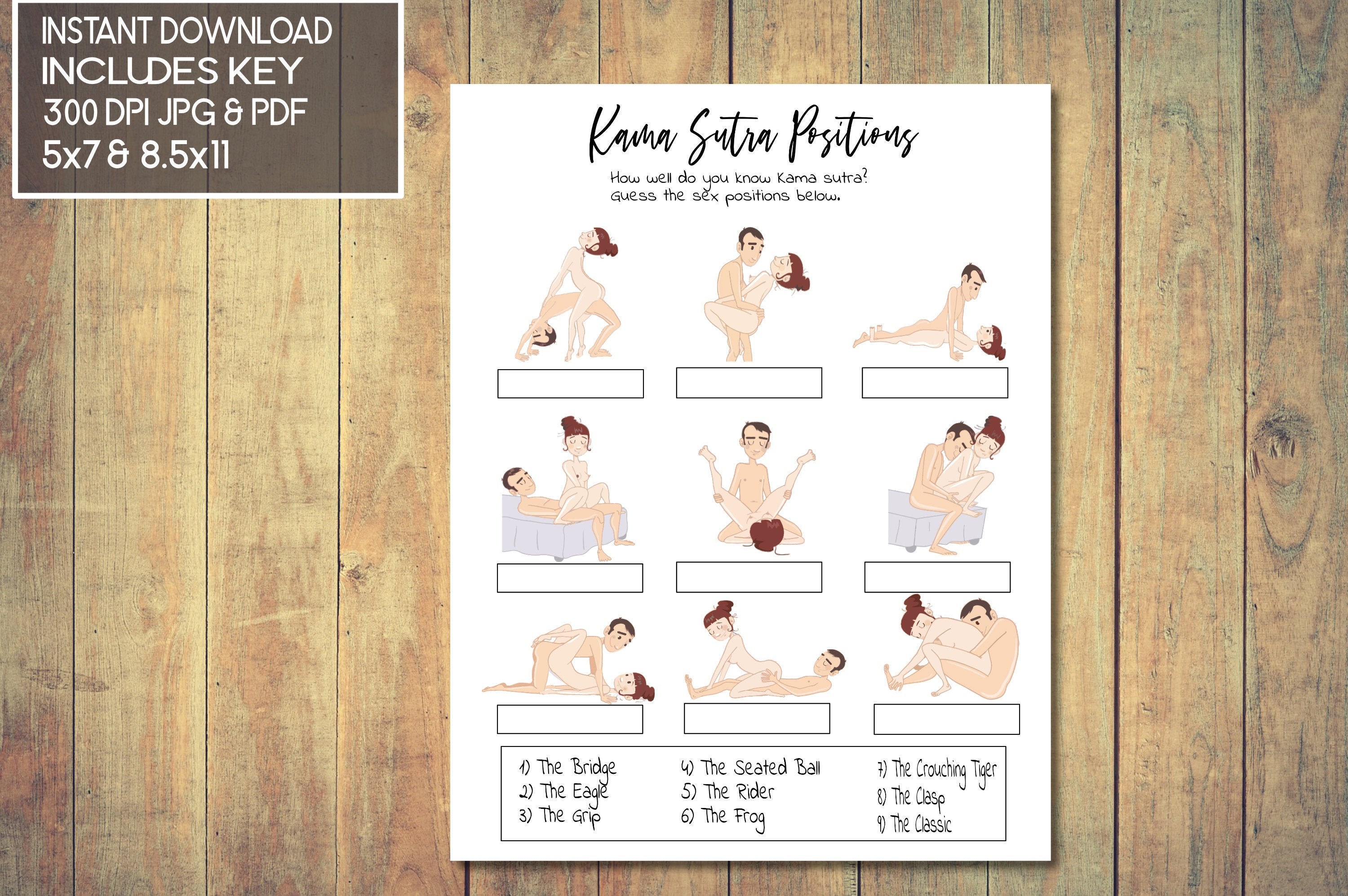 Kama Sutra Sex Positions Bachelorette Party Game Instant Etsy