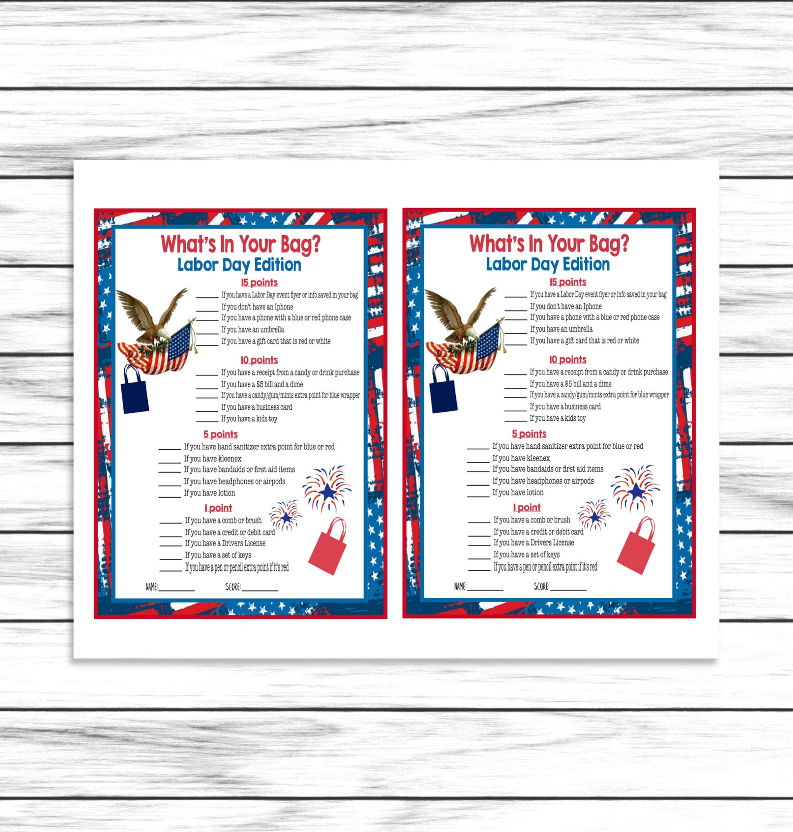 Labor Day Whats in Your Bag Party Game Purse Game for Etsy