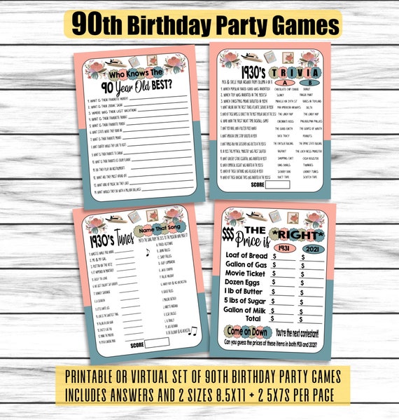 90th Birthday Party Games 90th Birthday Ideas 1931 Trivia Etsy
